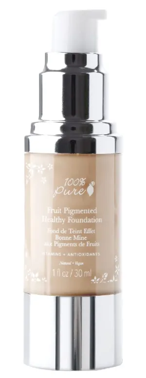 100% PURE Healthy Foundation Full Face Coverage Makeup, Liquid Matte Finish with Anti-Aging Benefits - Vegan Gorgeous Fruit Pigmented White Peach Color (Light with Warm Undertone) - 1 Fl Oz