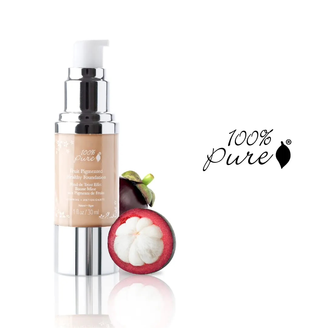 100% PURE Healthy Foundation Full Face Coverage Makeup, Liquid Matte Finish with Anti-Aging Benefits - Vegan Gorgeous Fruit Pigmented White Peach Color (Light with Warm Undertone) - 1 Fl Oz