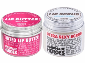 100% Natural Tinted Lip Butter Mask and Scrub Bundle - Clean Beauty Intensive Balm and Therapy for Sleeping