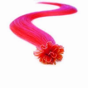 100 Strands Straight Pre Bonded U Nail Tip Fusion Remy Human Hair Extensions 22" Inches Fuxia (Fuchsia) Pink Color