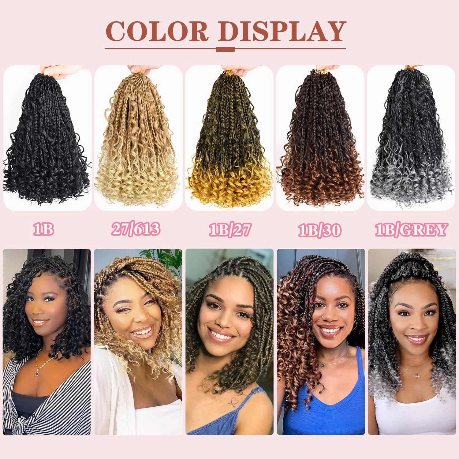 10 Inch Goddess Boho Box Braids Crochet Hair for Black Women 8 Packs Pre Looped Crochet Braids Hair 3X Bob Box Braiding Hair With Curls Synthetic Twists Hair Extensions (12strands/pack;1B#)