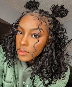 10 Inch Goddess Boho Box Braids Crochet Hair for Black Women 8 Packs Pre Looped Crochet Braids Hair 3X Bob Box Braiding Hair With Curls Synthetic Twists Hair Extensions (12strands/pack;1B#)