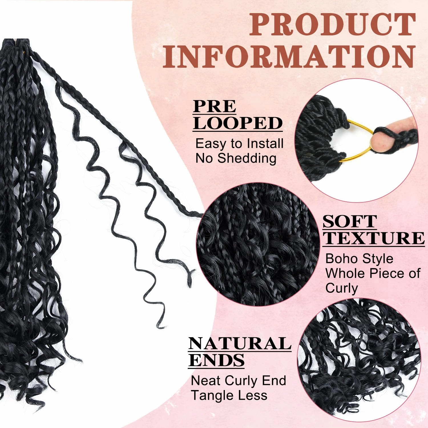 10 Inch Goddess Boho Box Braids Crochet Hair for Black Women 8 Packs Pre Looped Crochet Braids Hair 3X Bob Box Braiding Hair With Curls Synthetic Twists Hair Extensions (12strands/pack;1B#)