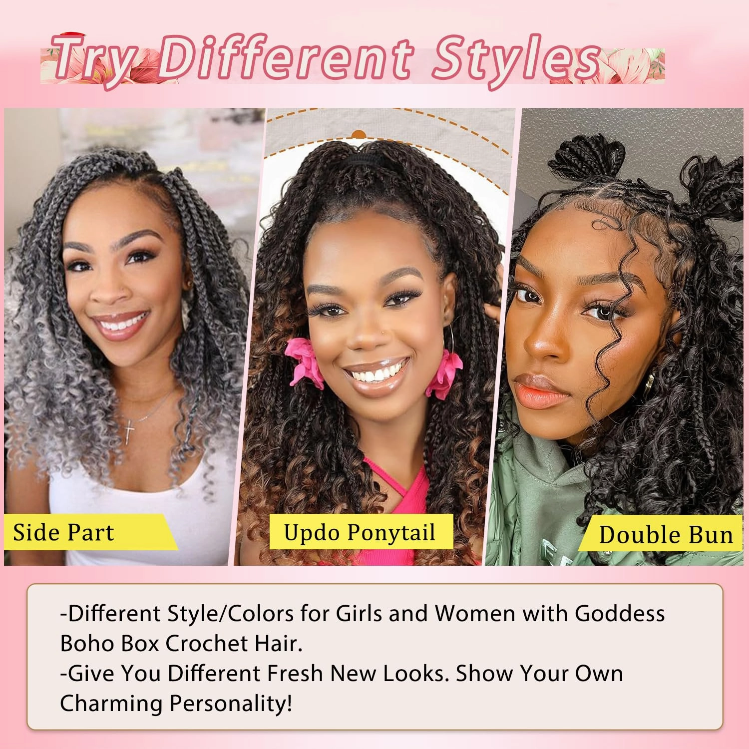 10 Inch Goddess Boho Box Braids Crochet Hair for Black Women 8 Packs Pre Looped Crochet Braids Hair 3X Bob Box Braiding Hair With Curls Synthetic Twists Hair Extensions (12strands/pack;1B#)