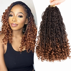 10 Inch Goddess Box Braids Crochet Hair for Black Women With Curl Ends, 8 Packs Pre Looped Crochet 3X Bob Boho Box Braids Synthetic Bohomian Twists Braiding Hair Extensions (12strands/pack;1B/30#)