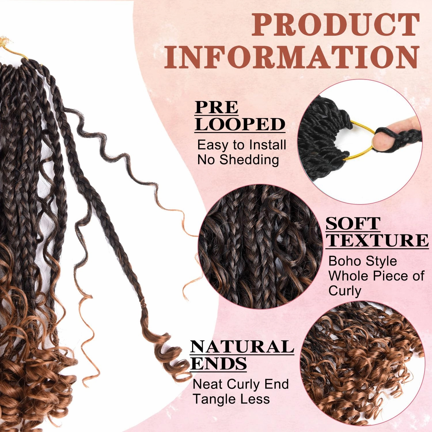 10 Inch Goddess Box Braids Crochet Hair for Black Women With Curl Ends, 8 Packs Pre Looped Crochet 3X Bob Boho Box Braids Synthetic Bohomian Twists Braiding Hair Extensions (12strands/pack;1B/30#)