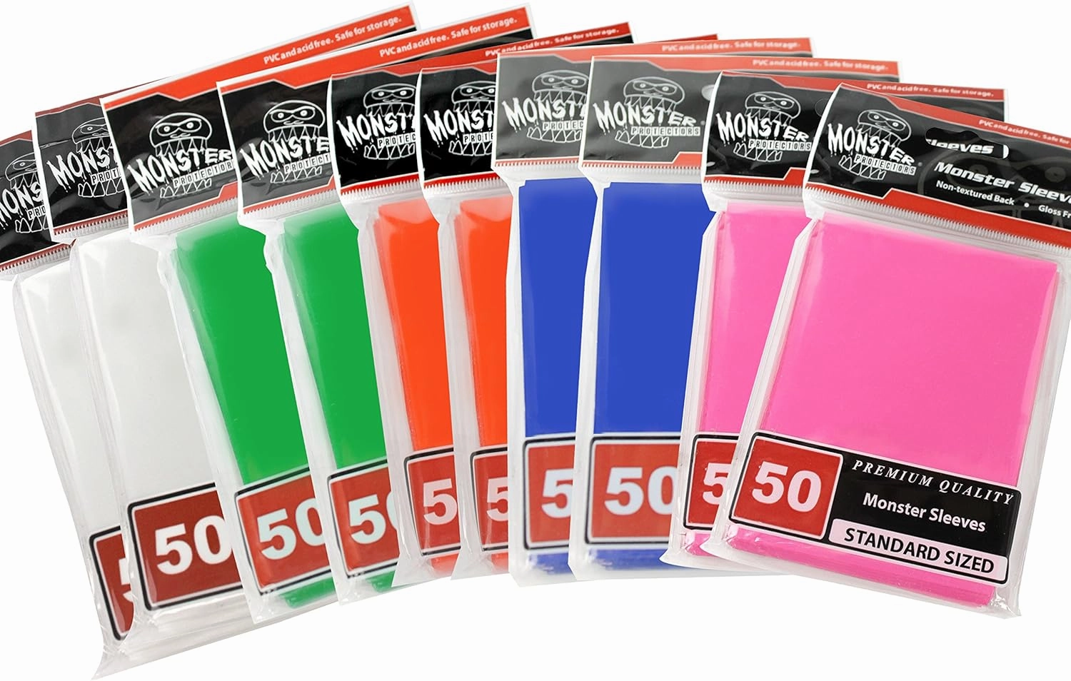 10 Pack Monster Gaming Sleeves (50ct per Pack- Value 500 Sleeve Set) - Standard Sized, Glossy - Fits Standard Sized Gaming Cards