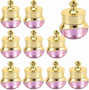 10 Packs 5g Empty Cream Jars Lip Balm Bottles Refillable Cosmetic Sample Jars Plastic Makeup Container with Gold Crown Lid Cosmetic Trial Case for Lotion Creams Eyeshadow