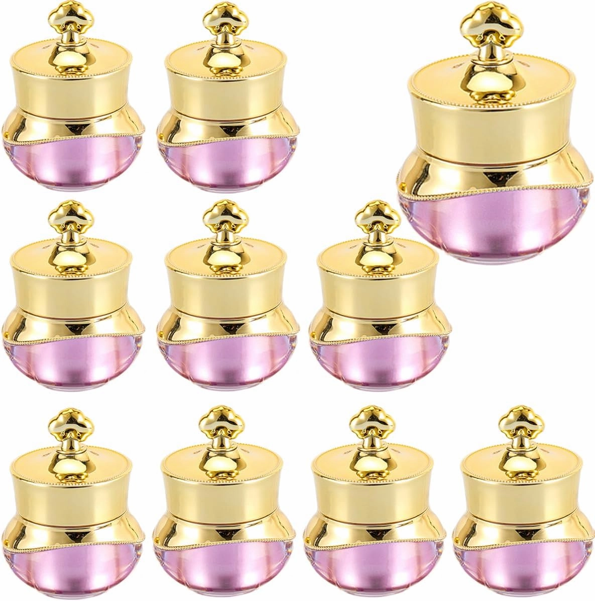 10 Packs 5g Empty Cream Jars Lip Balm Bottles Refillable Cosmetic Sample Jars Plastic Makeup Container with Gold Crown Lid Cosmetic Trial Case for Lotion Creams Eyeshadow