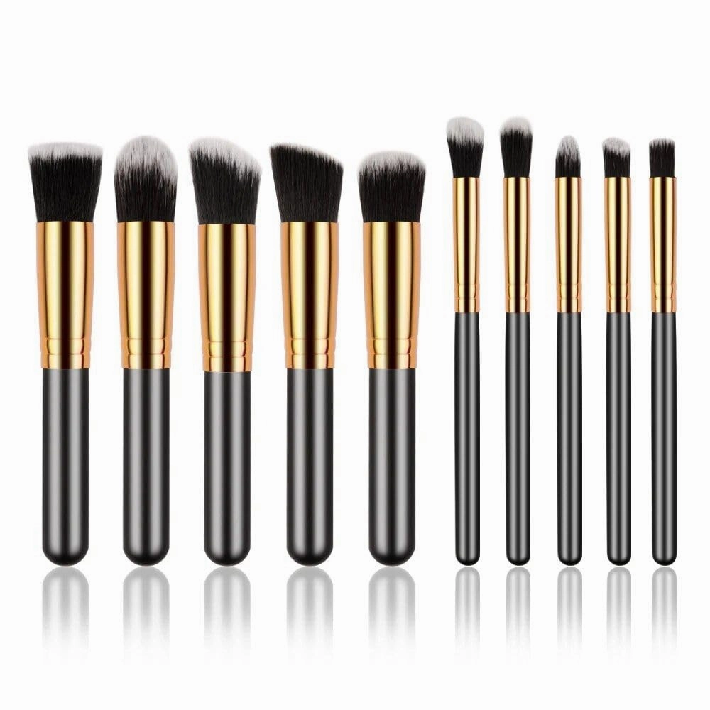 10-Piece Premium Makeup Brush Set Black Gold
