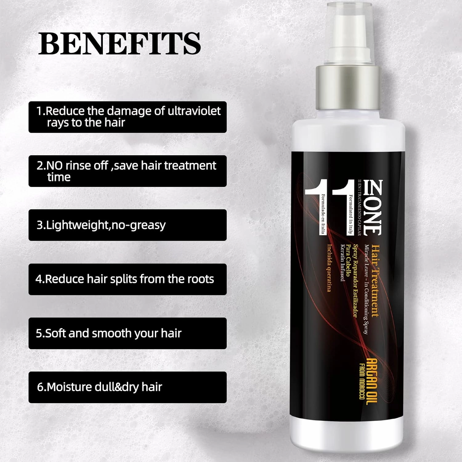 11 in 1 Almond Oil Moisture Leave In Conditioner Detangler Spray,Argan oil Conditioning Cream Daily Hair Moisturizer Stay In Conditioner,Keratin Cream Hair Serum for Frizzy,Dry Damaged Hair
