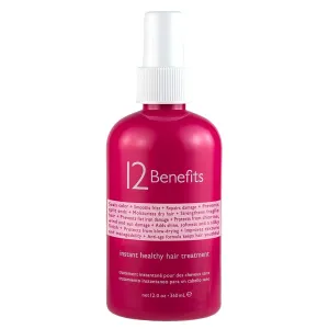 12 Benefits Instant Healthy Hair Treatment - Leave In Conditioner Spray with Quaternium 39 and Silk Fibre Protein - Smooths Frizz, Strengthens & Repairs Damaged Hair - (12 Fl Oz)