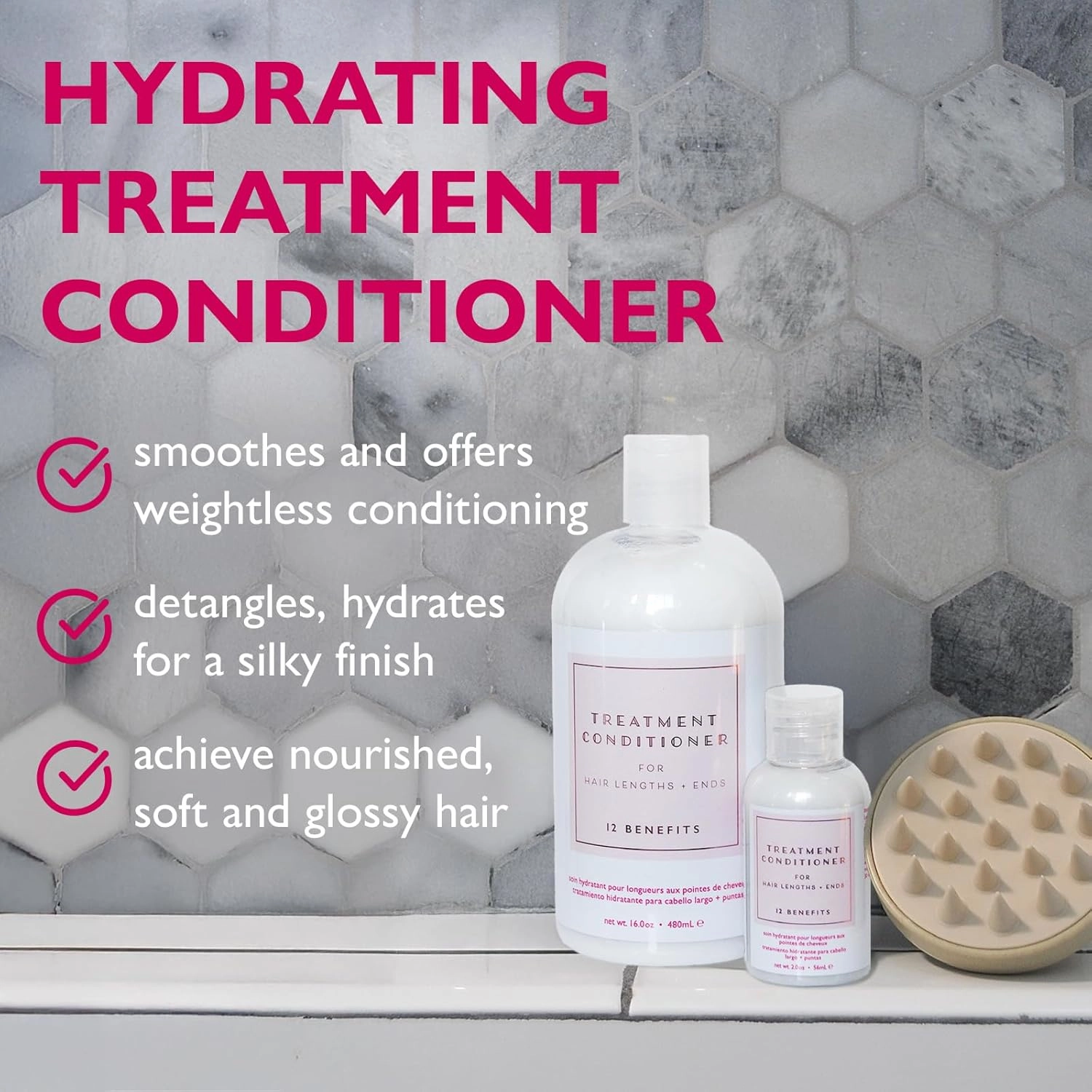 12 Benefits Sulfate-Free Hydrating Hair Treatment Conditioner - Softens & Deeply Hydrates Dry Hair, With Argan-, Avocado-, Marula-, and Grapeseed Oil   Noni Berry Extract, 2 Fl Oz (56 ML)