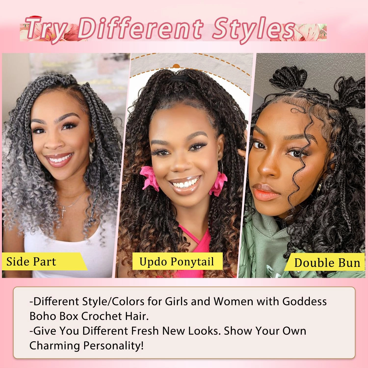 12 Inch Goddess Box Braids Crochet Hair for Black Women With Curl Ends 8 Packs Pre Looped Crochet 3X Bob Boho Box Braids Synthetic Bohomian Twists Braiding Hair Extensions (12strands/pack;TGrey#)
