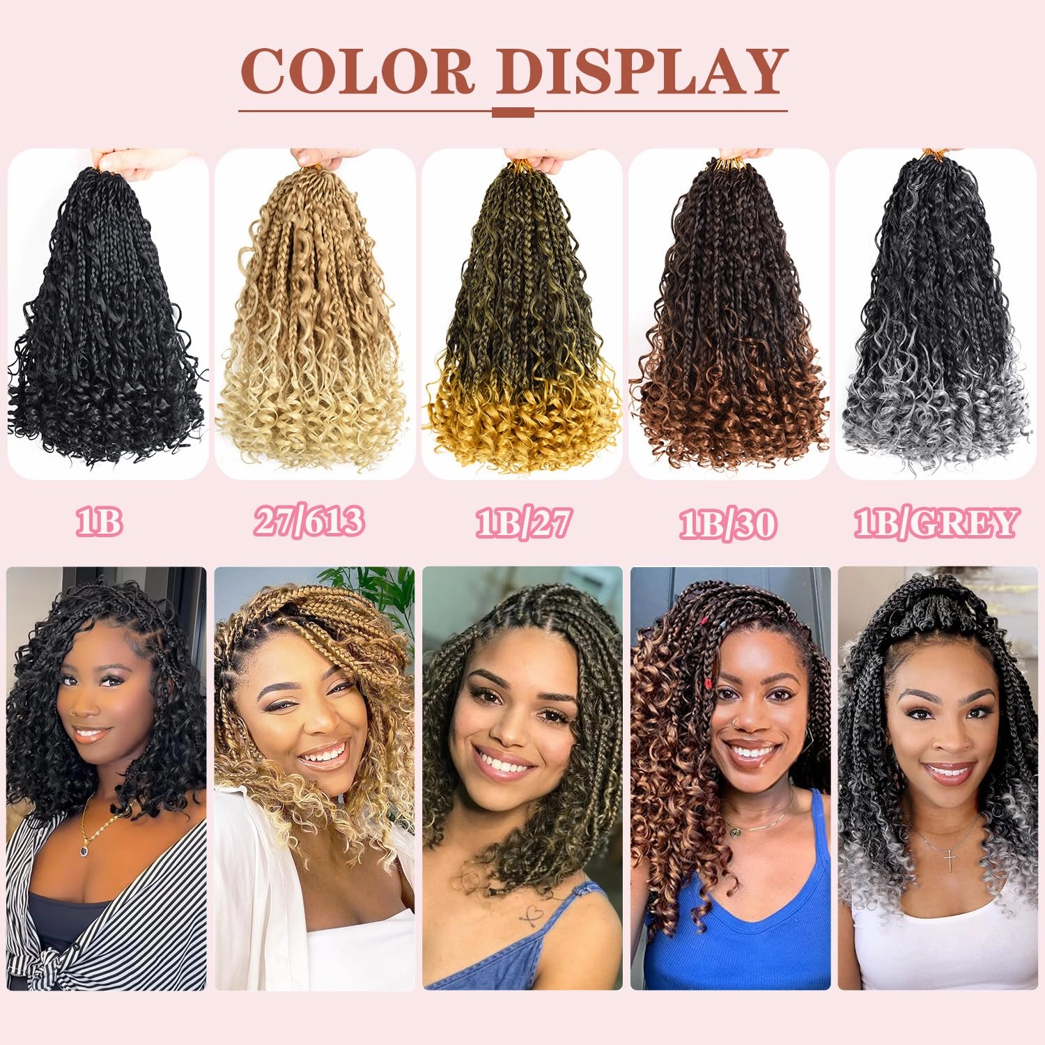 12 Inch Goddess Box Braids Crochet Hair for Black Women With Curl Ends 8 Packs Pre Looped Crochet 3X Bob Boho Box Braids Synthetic Bohomian Twists Braiding Hair Extensions (12strands/pack;TGrey#)
