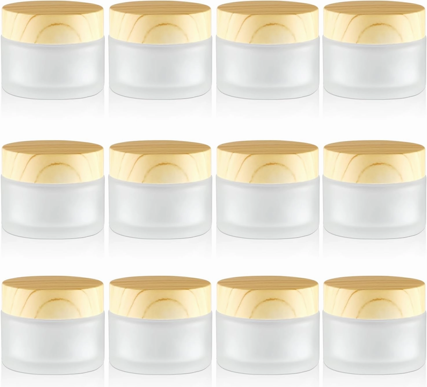 12 Pcs Frosted Glass Cream Jars Refillable Cosmetic Containers Sample Jar with Plastic Wood Grain Lids for Lotion Cream Eyeshadow - 50g/1.7oz