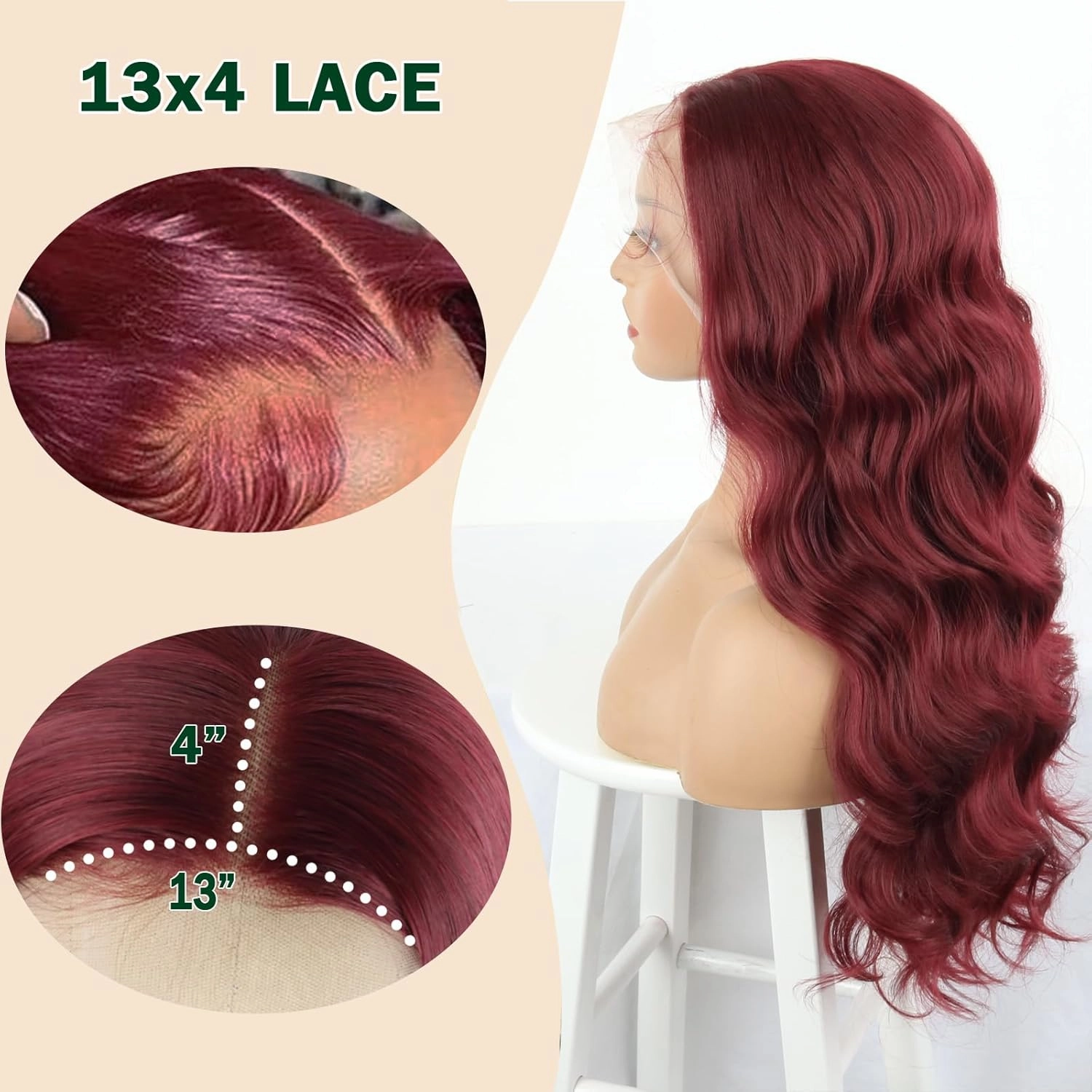 13x4 HD Lace Frontal Wig for Black Women BUG Long Body Wavy Lace Front Wigs With Baby Hair Red Body Wavy Lace Front Wigs Synthetic Pre Plucked Wigs Hair Lace Front Wigs (B-Burgundy, 30Inch)