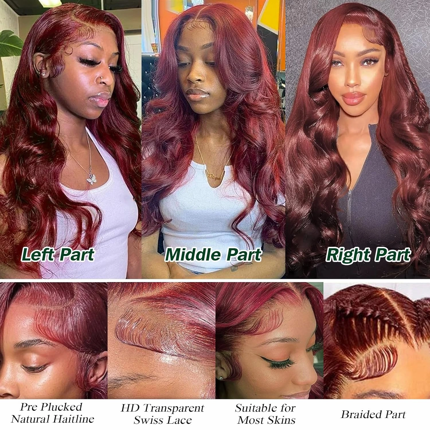 13x4 HD Lace Frontal Wig for Black Women BUG Long Body Wavy Lace Front Wigs With Baby Hair Red Body Wavy Lace Front Wigs Synthetic Pre Plucked Wigs Hair Lace Front Wigs (B-Burgundy, 30Inch)