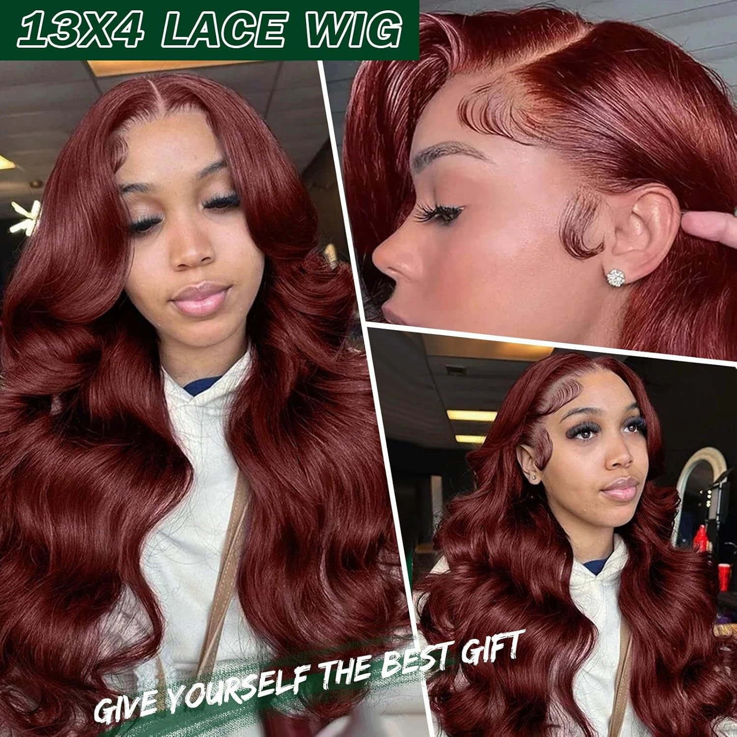13x4 HD Lace Frontal Wig for Black Women BUG Long Body Wavy Lace Front Wigs With Baby Hair Red Body Wavy Lace Front Wigs Synthetic Pre Plucked Wigs Hair Lace Front Wigs (B-Burgundy, 30Inch)