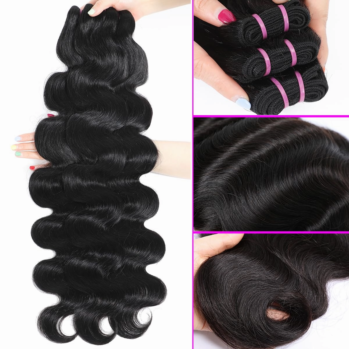 15A Raw Human Hair Bundles Body Wave Human Hair,Triple Lifespan Indian Virgin Hair,No Tangle Shedding,Multiple Washes Keep Texture Silky Soft (3 Bundles Natural Color, 16 16 16 Inch)