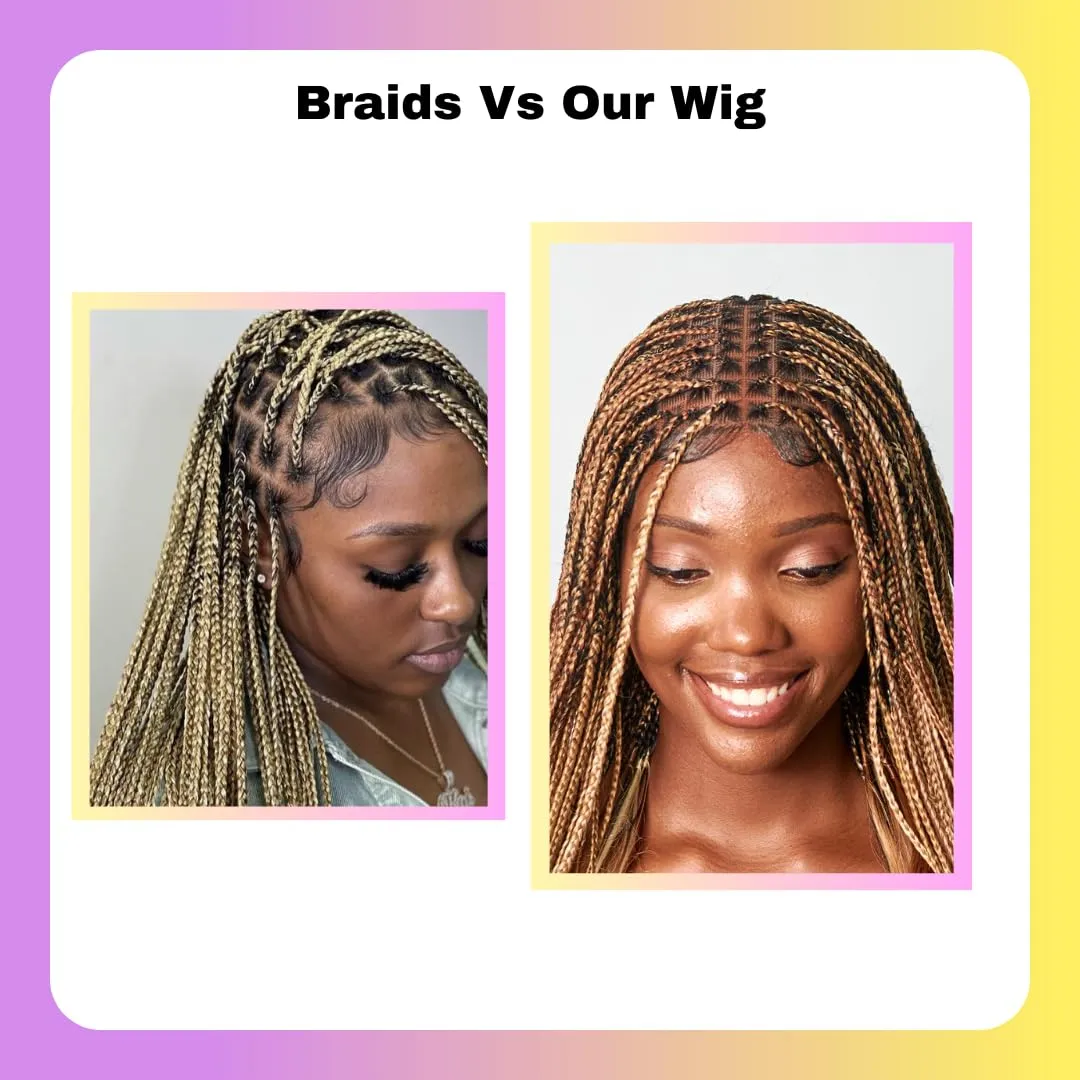 18" Full 360 HD Transparent Lace Front Knotless Braided French Curl Wig with Baby Hair and curly tips - Synthetic hand-made box braids wig for black women Strawberry blond
