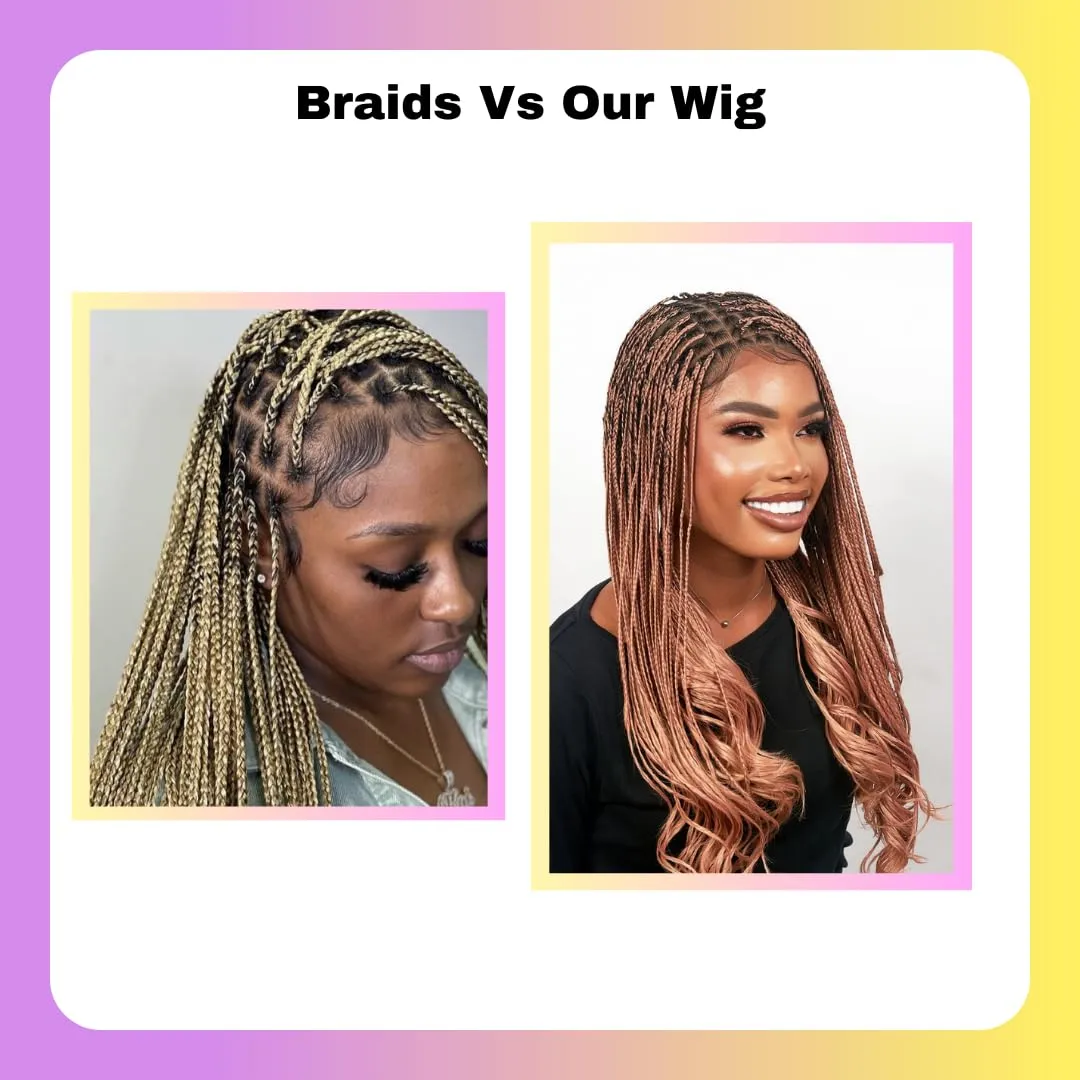 18" Full 360 HD Transparent Lace Front Knotless Braided French Curl Wig with Baby Hair and curly tips - Synthetic hand-made box braids wig for black women Strawberry blond