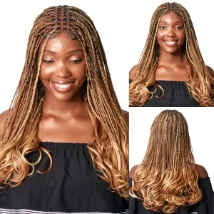 18" Full 360 HD Transparent Lace Front Knotless Braided French Curl Wig with Baby Hair and curly tips - Synthetic hand-made box braids wig for black women Strawberry blond