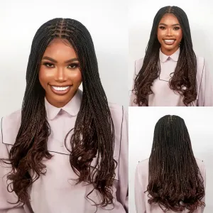 18" Full 360 HD Transparent Lace Front Knotless Braided French Curl Wig with Baby Hair and curly tips - Synthetic hand-made box braids wig for black women Strawberry blond