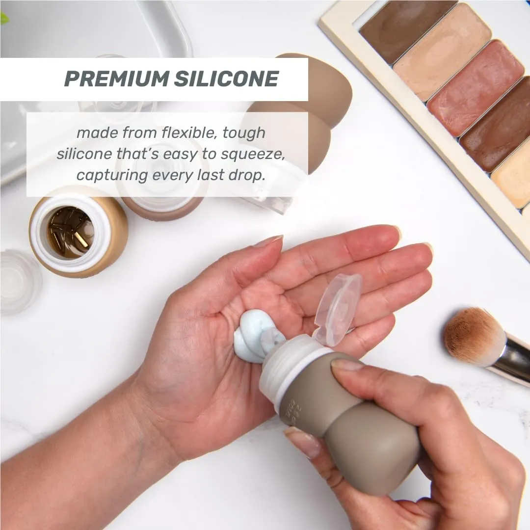 2-in-1 Containers, TSA-Approved Leak Proof Silicone Travel Bottles,2oz Liquid Squeezable Refillable Portable, BPA Free, Travel Size Bottles for Toiletries Shampoo Conditioner Lotion Supplements