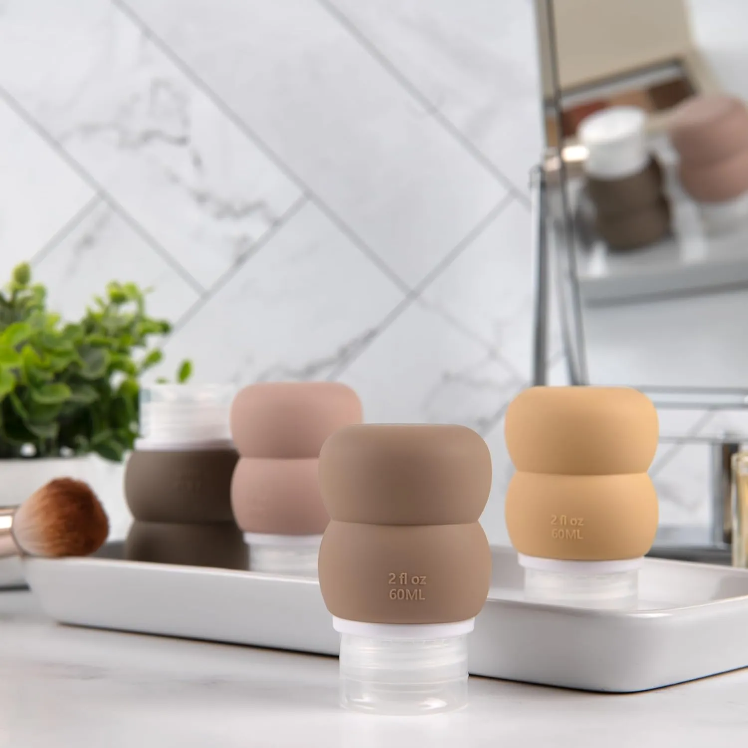 2-in-1 Containers, TSA-Approved Leak Proof Silicone Travel Bottles,2oz Liquid Squeezable Refillable Portable, BPA Free, Travel Size Bottles for Toiletries Shampoo Conditioner Lotion Supplements