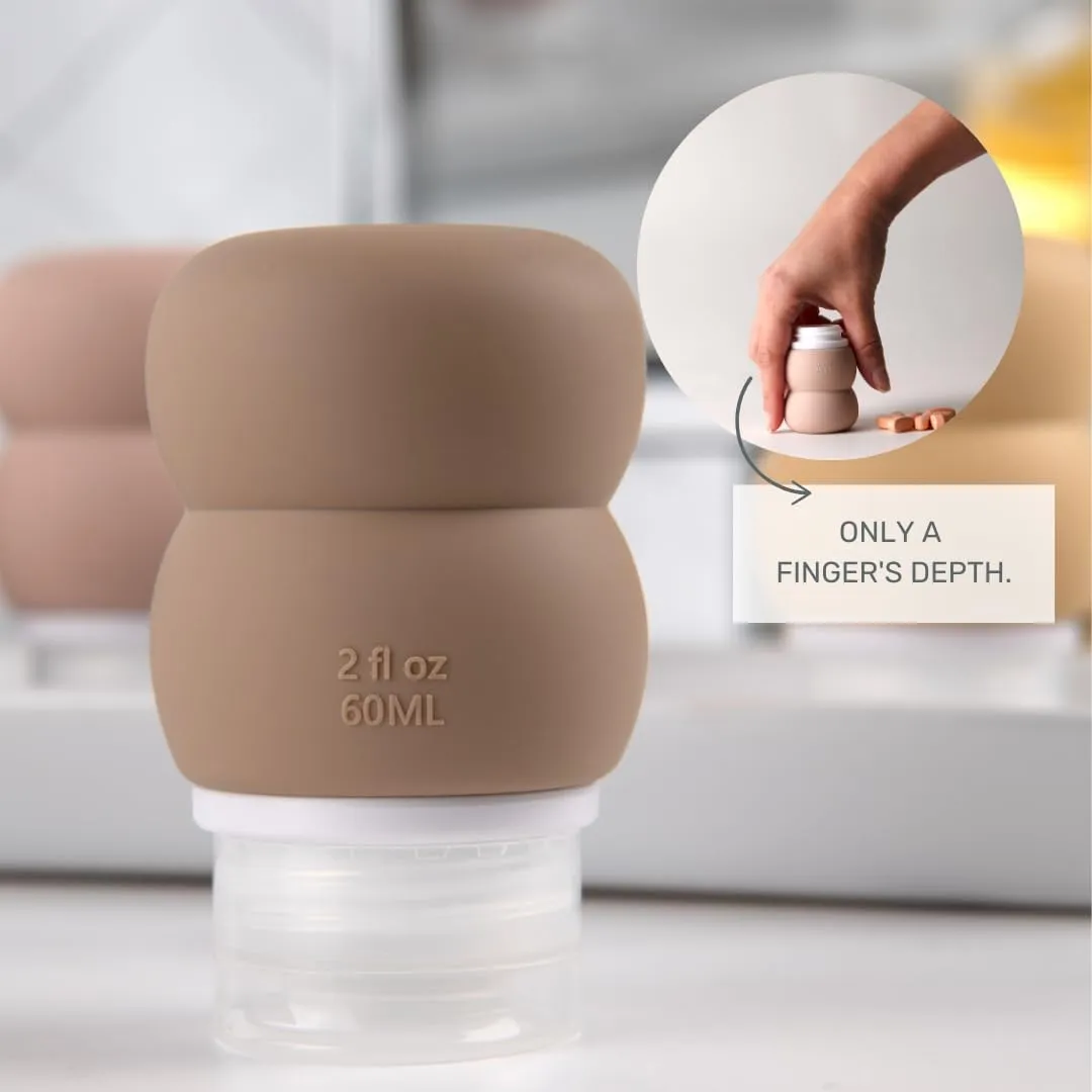 2-in-1 Containers, TSA-Approved Leak Proof Silicone Travel Bottles,2oz Liquid Squeezable Refillable Portable, BPA Free, Travel Size Bottles for Toiletries Shampoo Conditioner Lotion Supplements