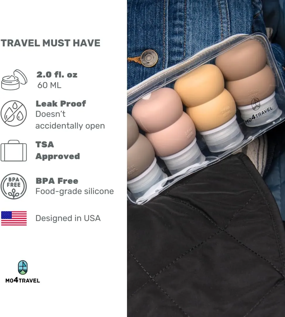 2-in-1 Containers, TSA-Approved Leak Proof Silicone Travel Bottles,2oz Liquid Squeezable Refillable Portable, BPA Free, Travel Size Bottles for Toiletries Shampoo Conditioner Lotion Supplements