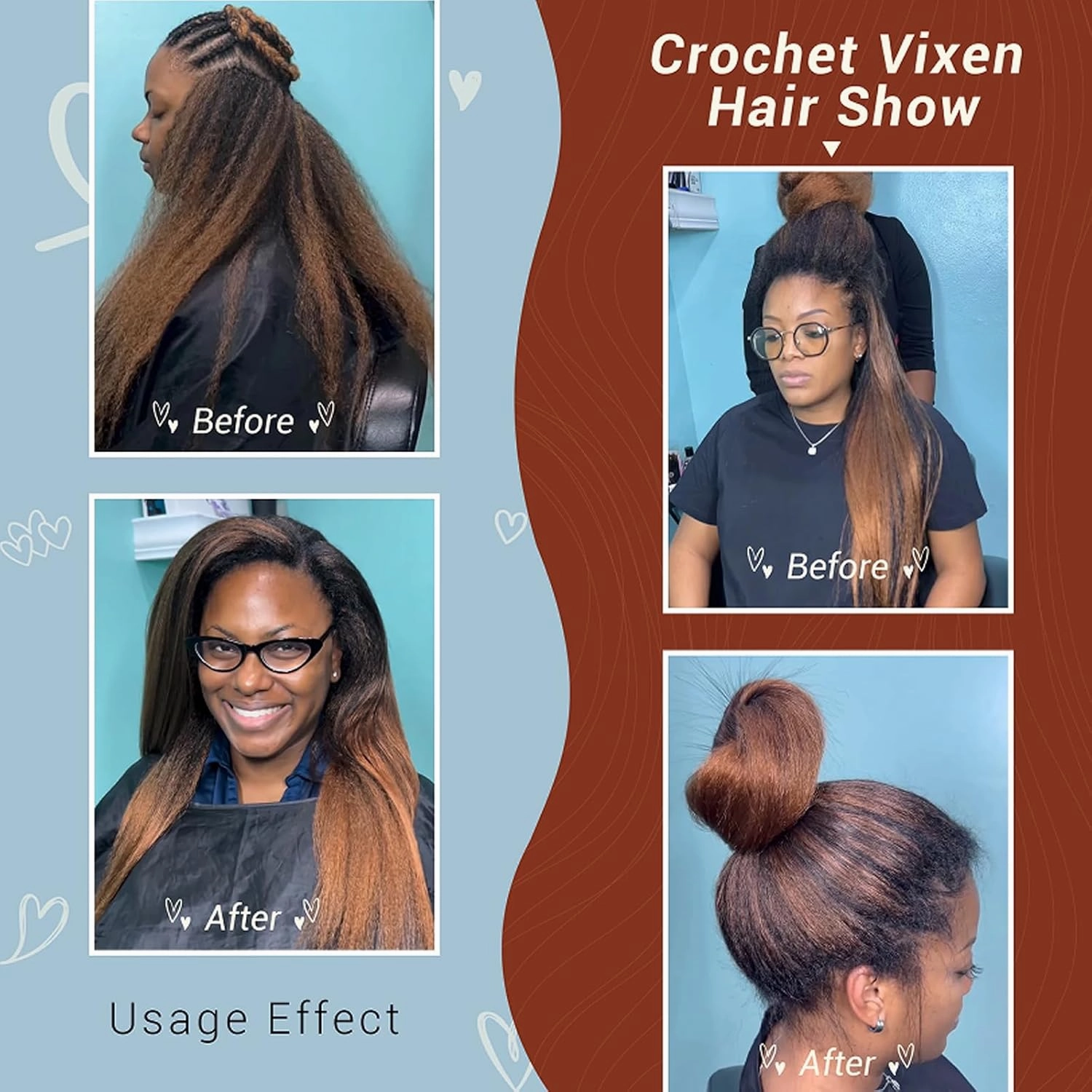 22 Inch Kinky Straight Vixen Crochet Hair Bundles – Natural Black Yaki Premium Synthetic Fibers for Black Women Hair Extension (3, T30-22inch)