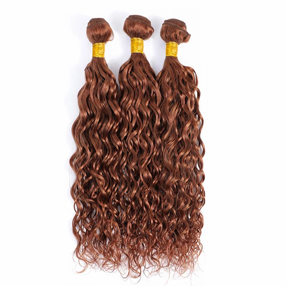 24 26 28 Inch Light Brown Bundles Human Hair Color 30 Brown Water Wave Human Hair Bundles Double Weft Brazilian Virgin Remy Hair Extensions For Black Women
