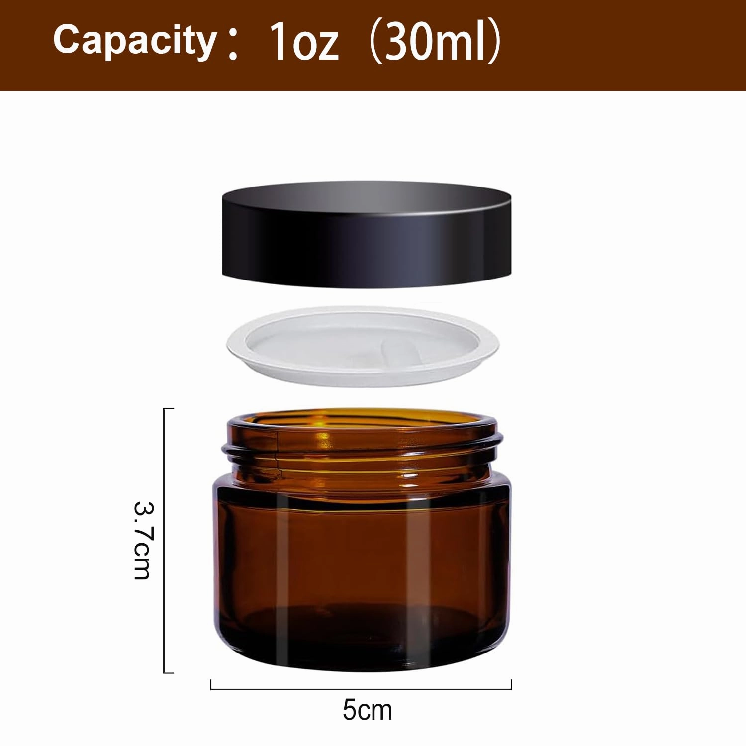 24 Pack 1 oz Round Amber Glass Cosmetic Jars with Lids And Inner Liners, Travel Glass Jars, Refillable Cosmetic Containers for Lotion, Lip Scrub, Makeup, Eyeshadow, Slime, Paint