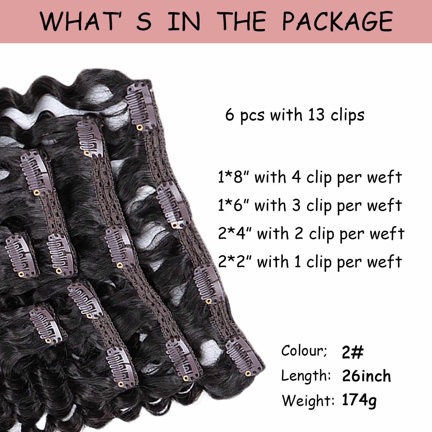 26 Inches Clip in Hair Extensions Synthetic hair Clip in 174G 6Pcs/Lot Japanese Heat Resistant Fiber Hairpieces for Women (2#, ANJO 26 inch)