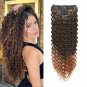 26 Inches Deep Wave Clip In Hair Extensions Full Head 6 Separate Pieces Heat Resistance Black Synthetic Deep Curly Clip in Hair Pieces 174g (MT1B/30#, DEEP 26 inch)