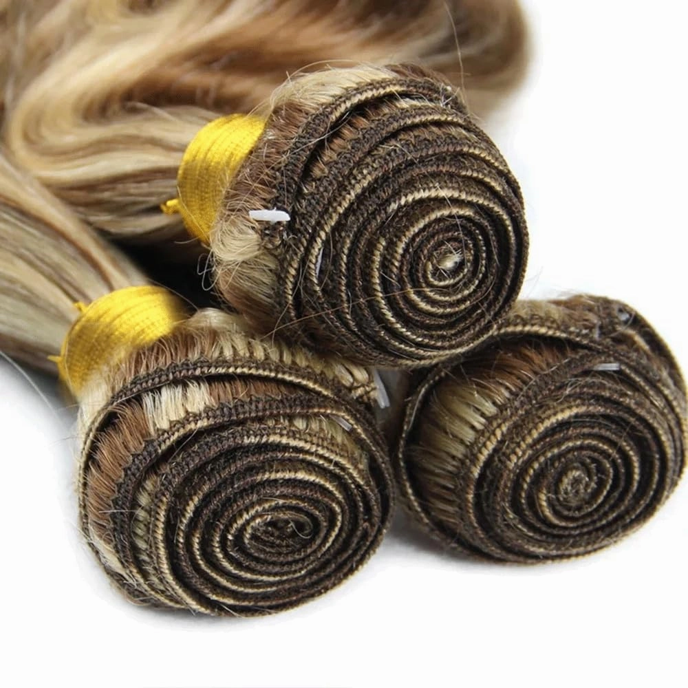 28 30 32 Inch P4613 Bundles Highlight Body Wave Human Hair Bundle Two Tone Color 4 Brown Mixed With Blonde Bundles Ombre Brown Body Wave Bundle For Black Women