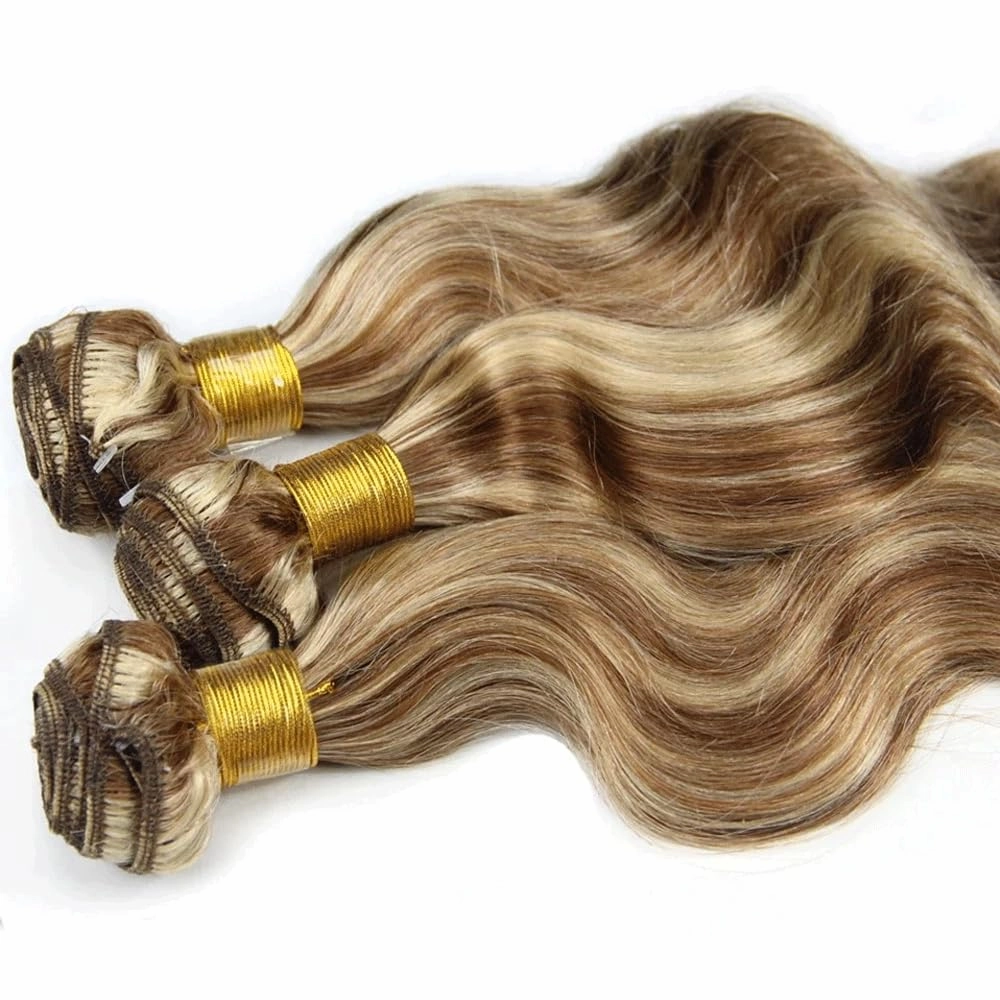 28 30 32 Inch P4613 Bundles Highlight Body Wave Human Hair Bundle Two Tone Color 4 Brown Mixed With Blonde Bundles Ombre Brown Body Wave Bundle For Black Women