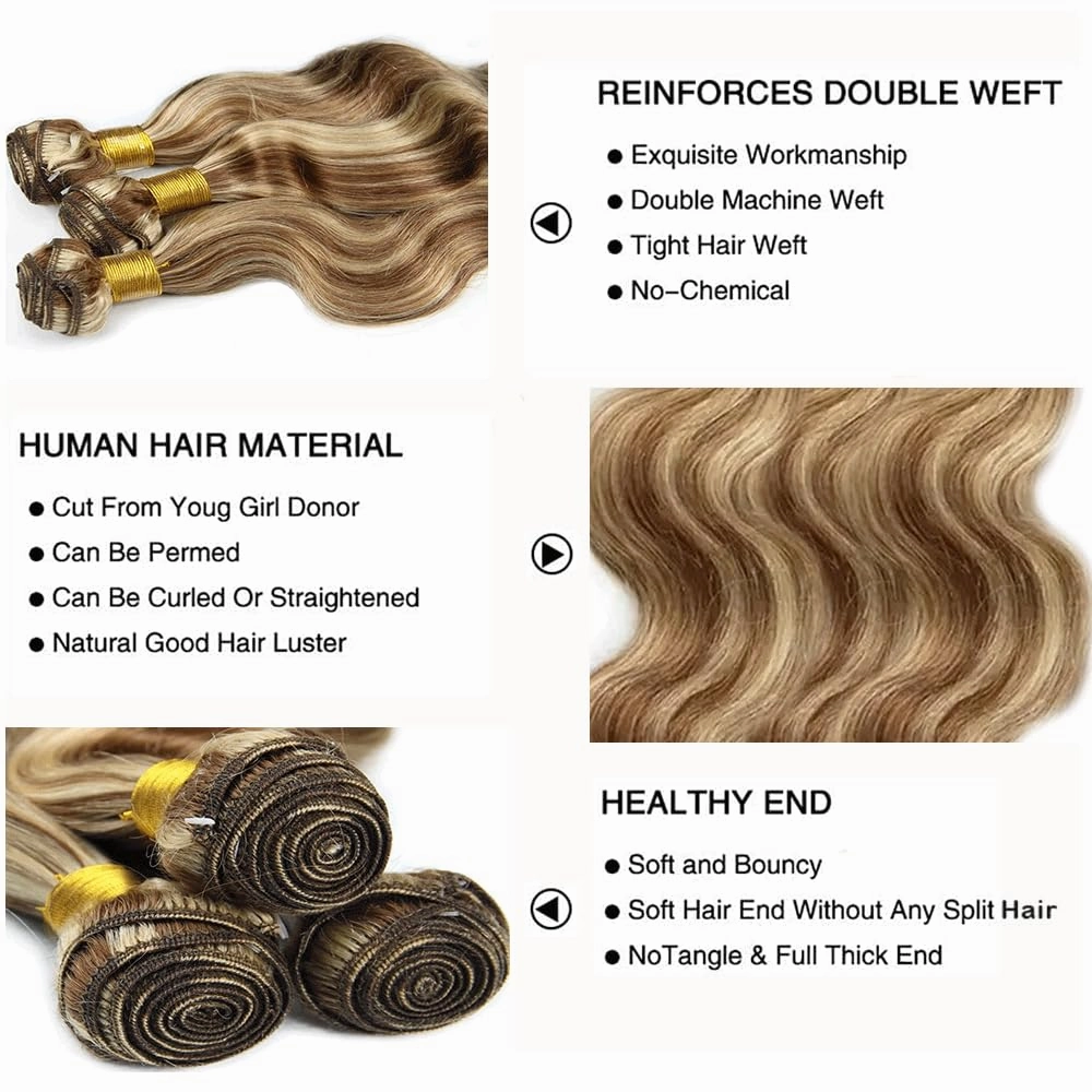 28 30 32 Inch P4613 Bundles Highlight Body Wave Human Hair Bundle Two Tone Color 4 Brown Mixed With Blonde Bundles Ombre Brown Body Wave Bundle For Black Women