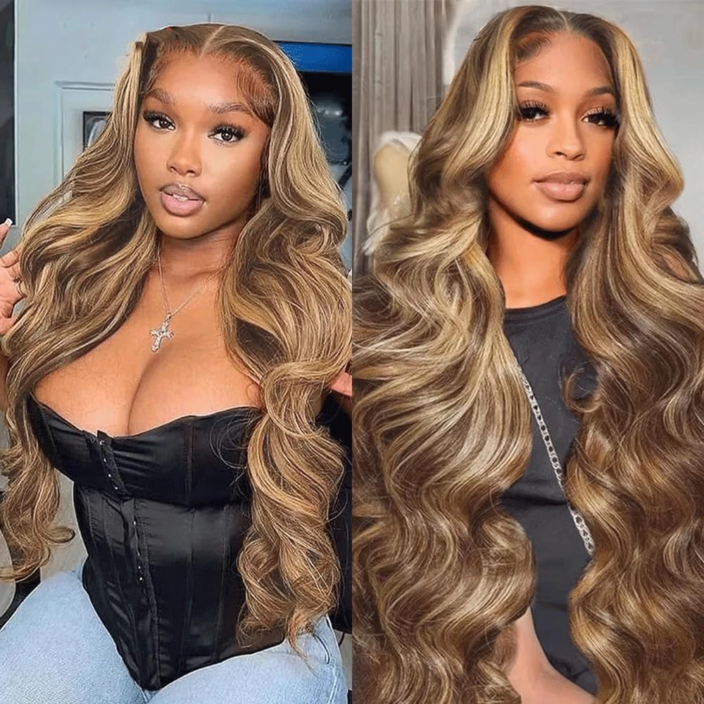 28 30 32 Inch P4613 Bundles Highlight Body Wave Human Hair Bundle Two Tone Color 4 Brown Mixed With Blonde Bundles Ombre Brown Body Wave Bundle For Black Women
