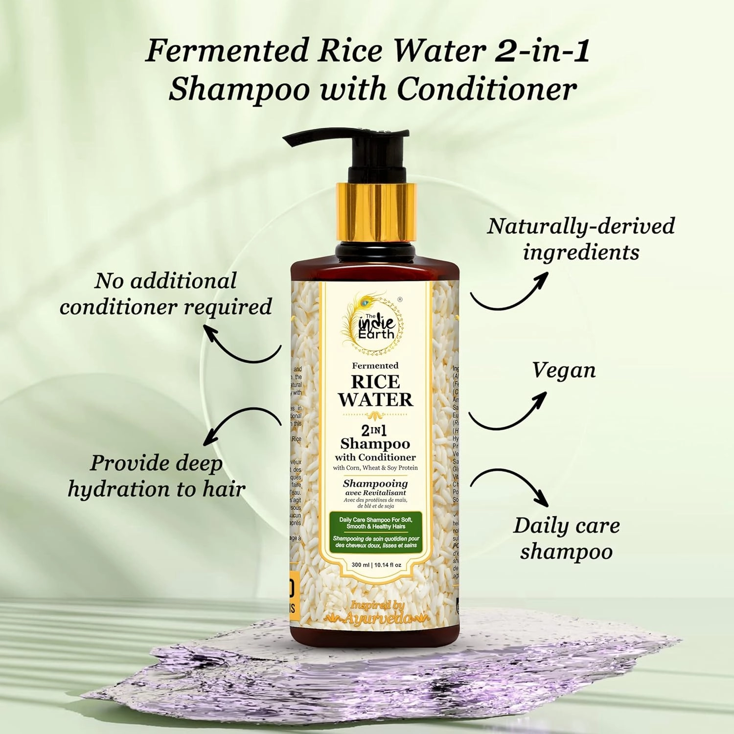 2-IN-1 Fermented Rice Water Shampoo with Conditioner with Corn, Wheat and Soy Protein – NO ADDITIONAL CONDITIONER REQUIRED For Soft, Smooth & Healthy Hairs 300ml