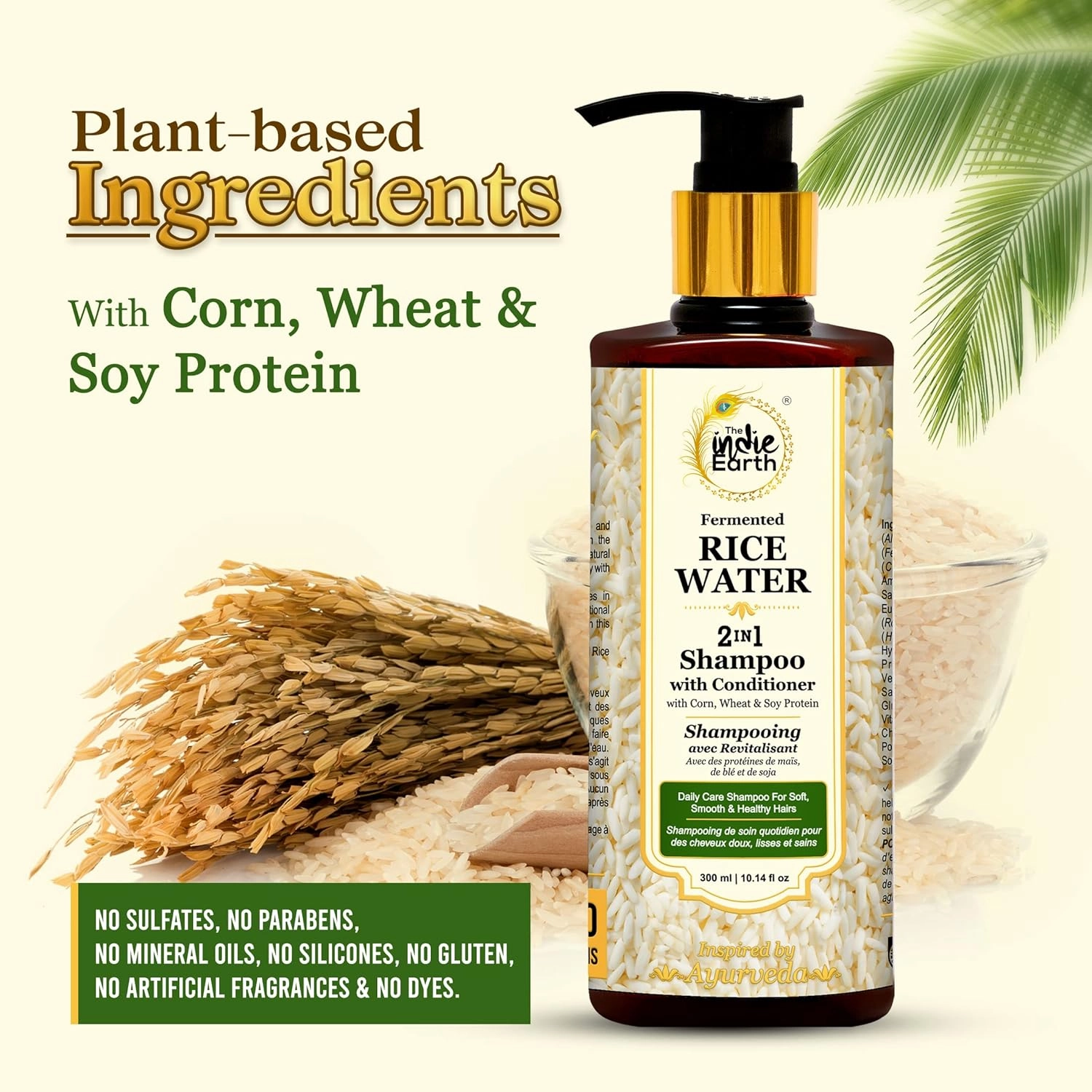 2-IN-1 Fermented Rice Water Shampoo with Conditioner with Corn, Wheat and Soy Protein – NO ADDITIONAL CONDITIONER REQUIRED For Soft, Smooth & Healthy Hairs 300ml