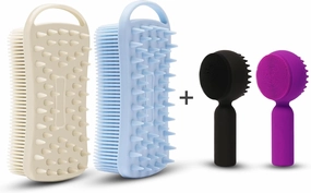2 PC Silicone Bath Body Brushes, Soft Silicone Loofah and 2 PC Silicone Facial Cleansing Brush, Facial Scrubber