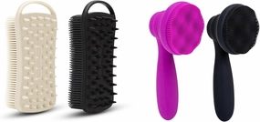 2 PC Silicone Bath Body Brushes, Soft Silicone Loofah and 2 PC Silicone Facial Cleansing Brush, Facial Scrubber