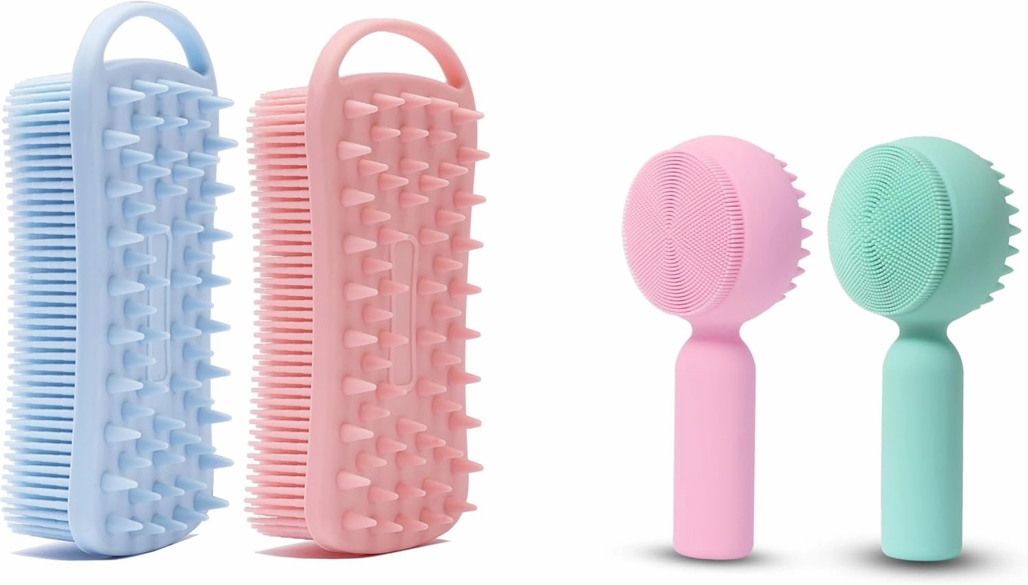 2 PC Silicone Bath Body Brushes, Soft Silicone Loofah and 2 PC Silicone Facial Cleansing Brush, Facial Scrubber