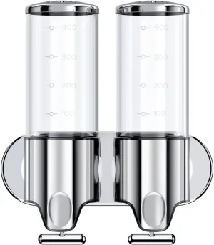 3 in 1 Chamber Wall Mounted BathroomShower Pump Dispenser,Dispensers for The Shower,Shampoo and Conditioner Dispenser,Shower Dispenser 3 Chamber no Drill(17.6 oz Double,Colourless)