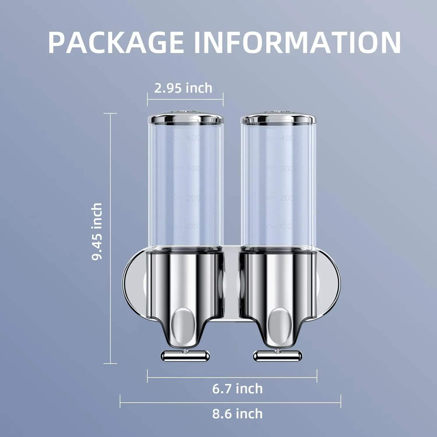 3 in 1 Chamber Wall Mounted BathroomShower Pump Dispenser,Dispensers for The Shower,Shampoo and Conditioner Dispenser,Shower Dispenser 3 Chamber no Drill(17.6 oz Double,Colourless)