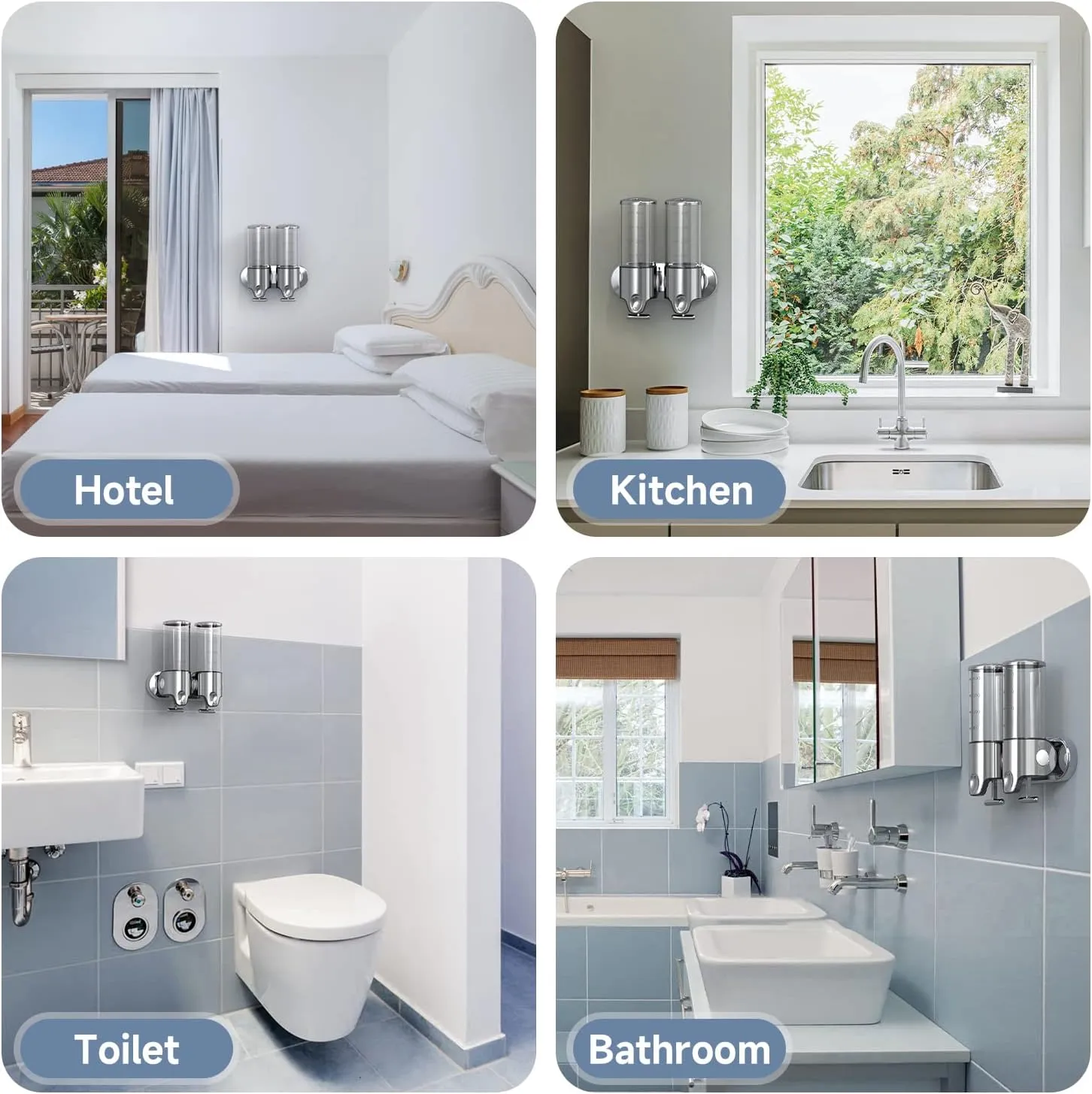 3 in 1 Chamber Wall Mounted BathroomShower Pump Dispenser,Dispensers for The Shower,Shampoo and Conditioner Dispenser,Shower Dispenser 3 Chamber no Drill(17.6 oz Double,Colourless)