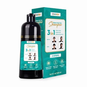 3-in-1 Black Hair Dye Shampoo – Instant Hair Coloring with Herbal Extracts | No Ammonia, Easy to Use, Long-Lasting Color & Shine | Nourishes & Moisturizes Scalp – Ginseng, Fo-Ti, Black Sesame Formula